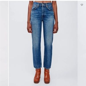 High rise stove pipe vintage lapis wash jean